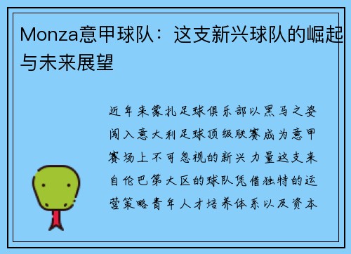 Monza意甲球队：这支新兴球队的崛起与未来展望