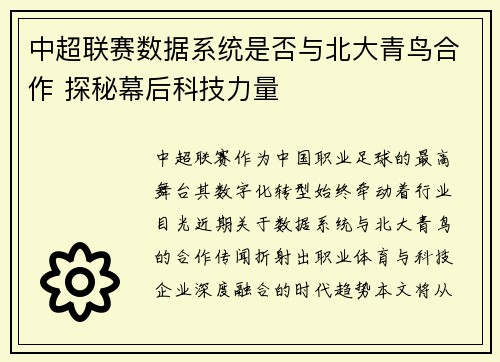 中超联赛数据系统是否与北大青鸟合作 探秘幕后科技力量