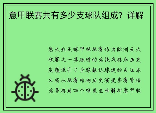 意甲联赛共有多少支球队组成？详解