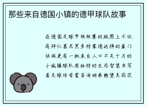 那些来自德国小镇的德甲球队故事