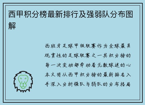 西甲积分榜最新排行及强弱队分布图解